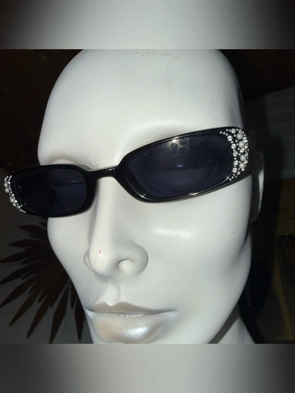 Fossil Black Slim Sunglasses with Crystal Temple Accents